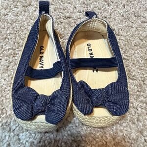 Girls Old Navy 3-6 months Denim Open Toe Mary Jane Bow Slip On Walking Sandal